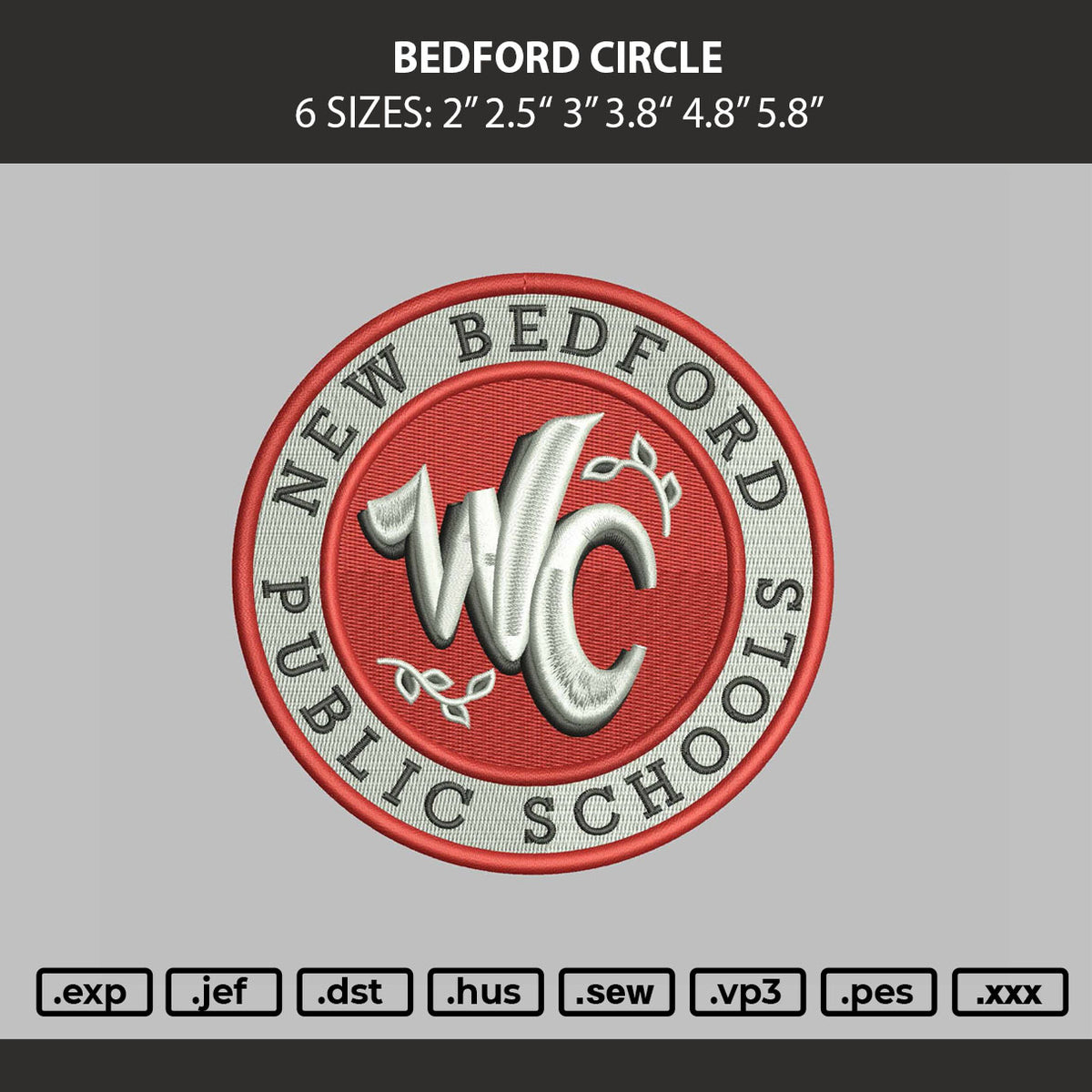 Bedford Circle Embroidery Machine Design File 6 sizes
