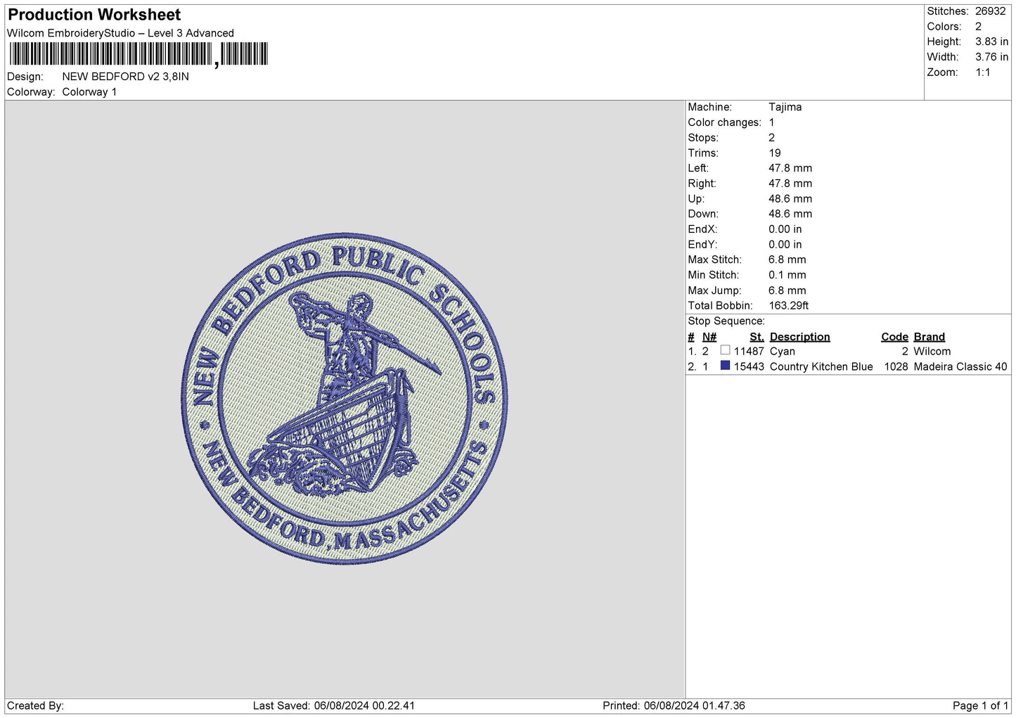 Bedfordcircle V2 Embroidery File 6 sizes