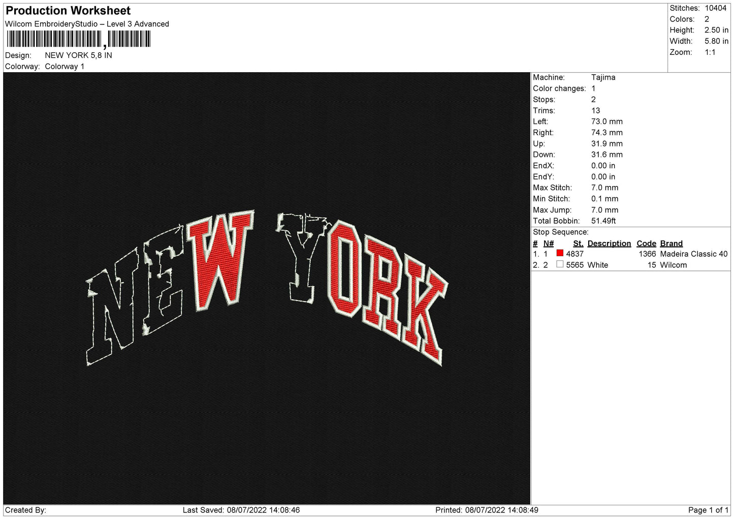 NEW YORK Embroidery