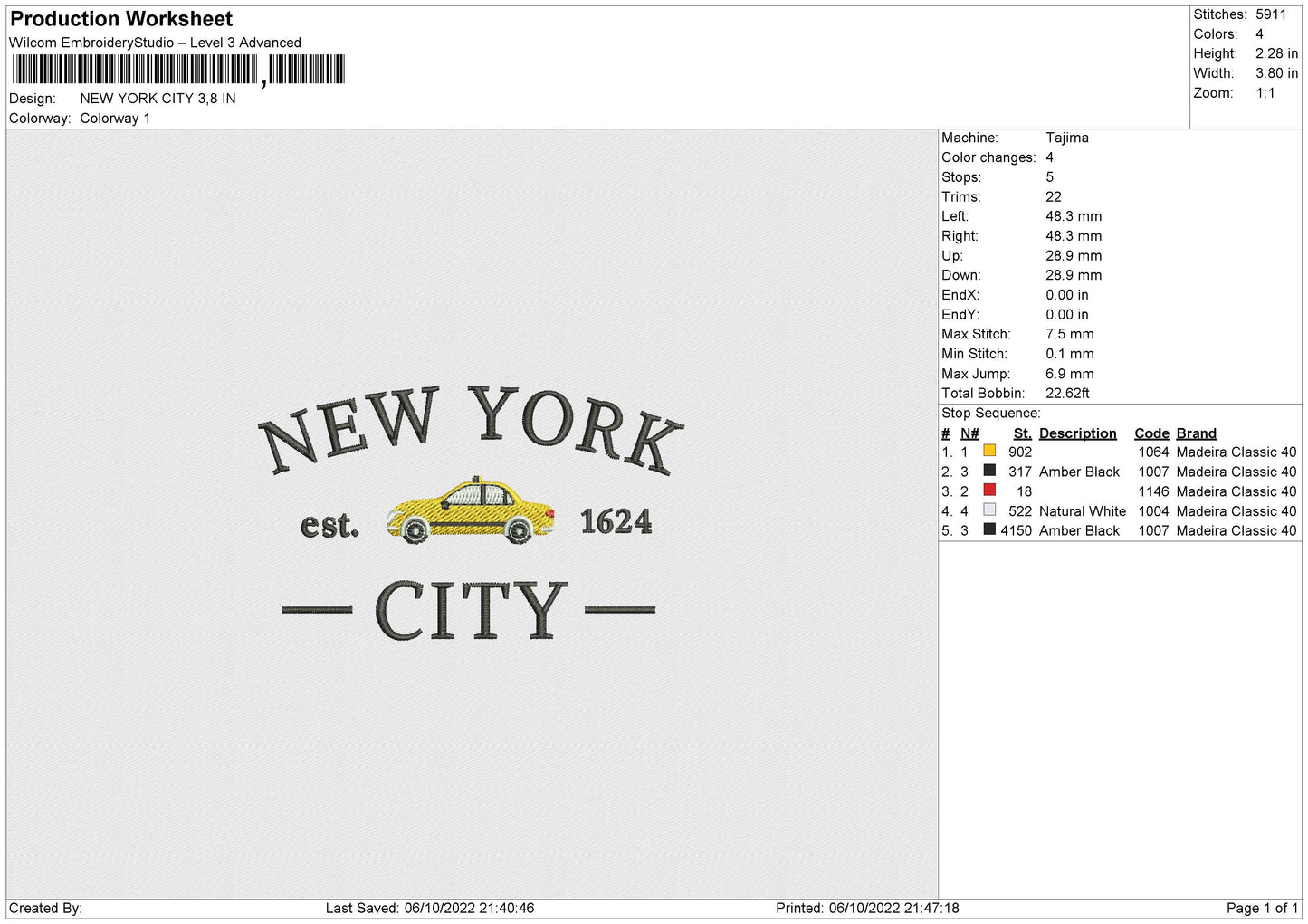 New York C Embroidery File 6 sizes
