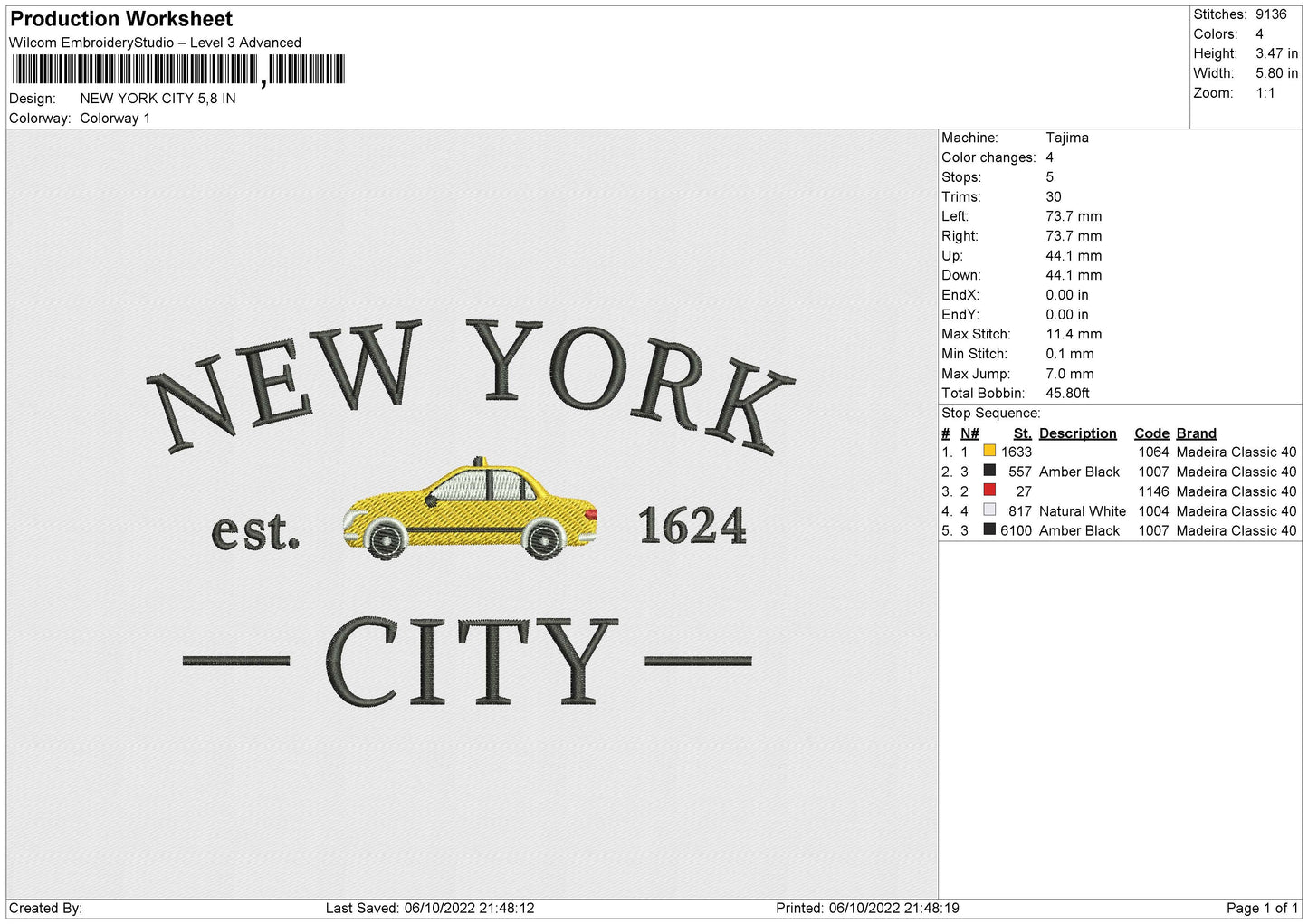 New York C Embroidery File 6 sizes