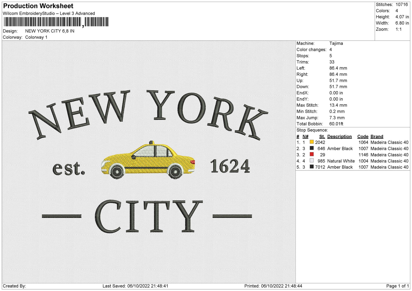 New York C Embroidery File 6 sizes
