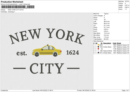 New York C Embroidery File 6 sizes