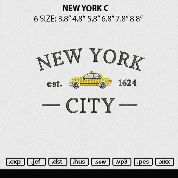 New York C Embroidery File 6 sizes