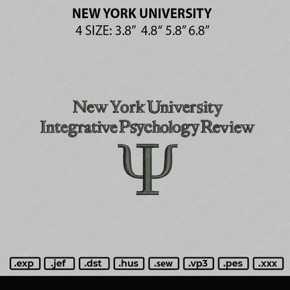 New York Univeristy Embroidery File 4 size