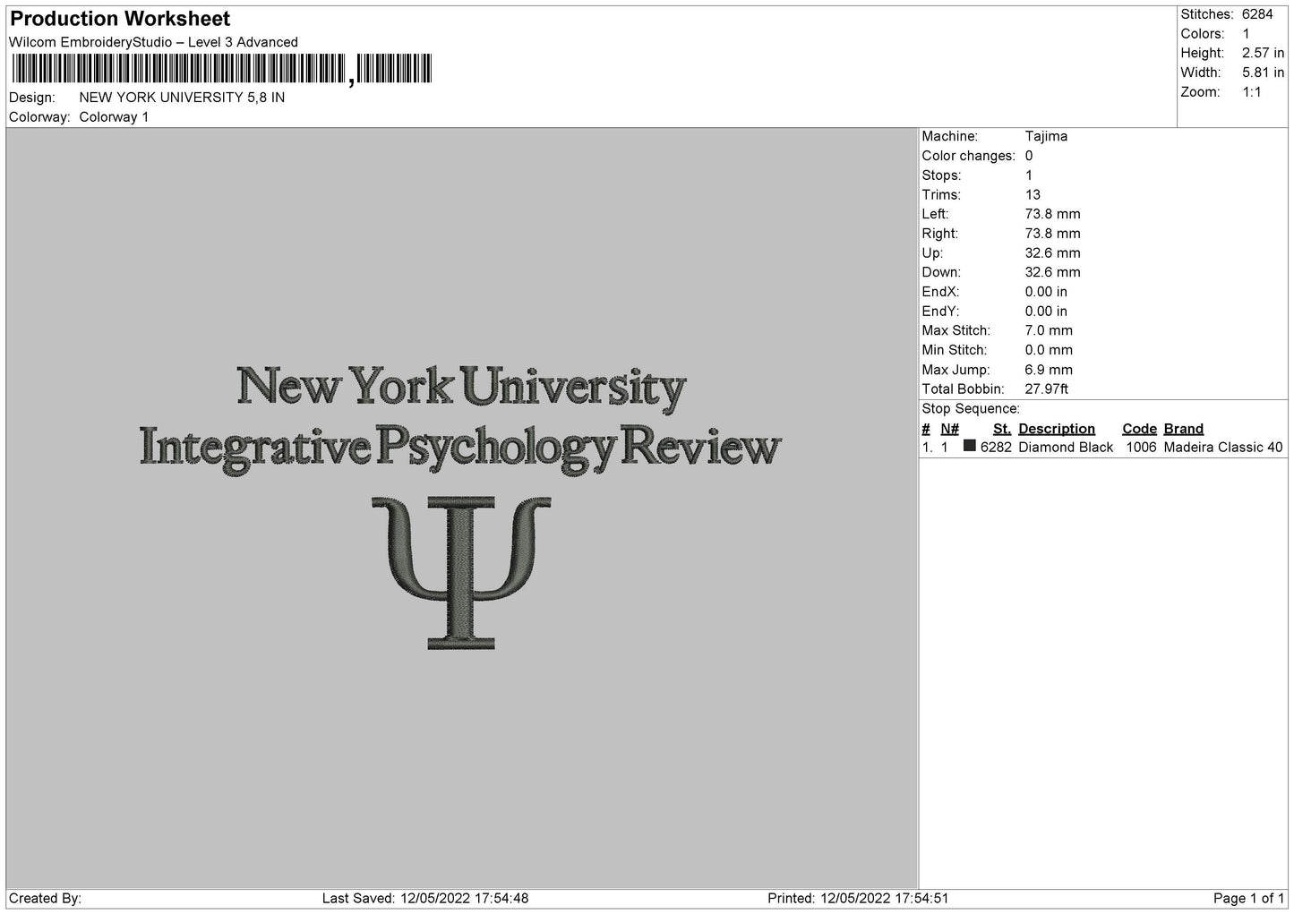 New York Univeristy Embroidery File 4 size