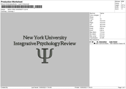 New York Univeristy Embroidery File 4 size