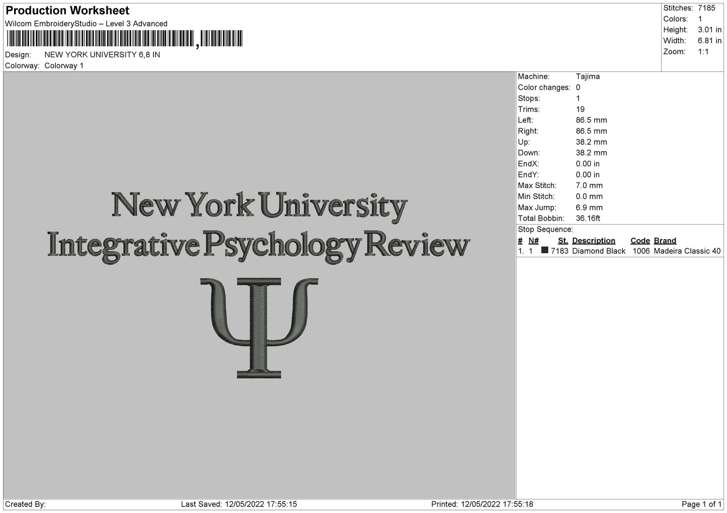 New York Univeristy Embroidery File 4 size