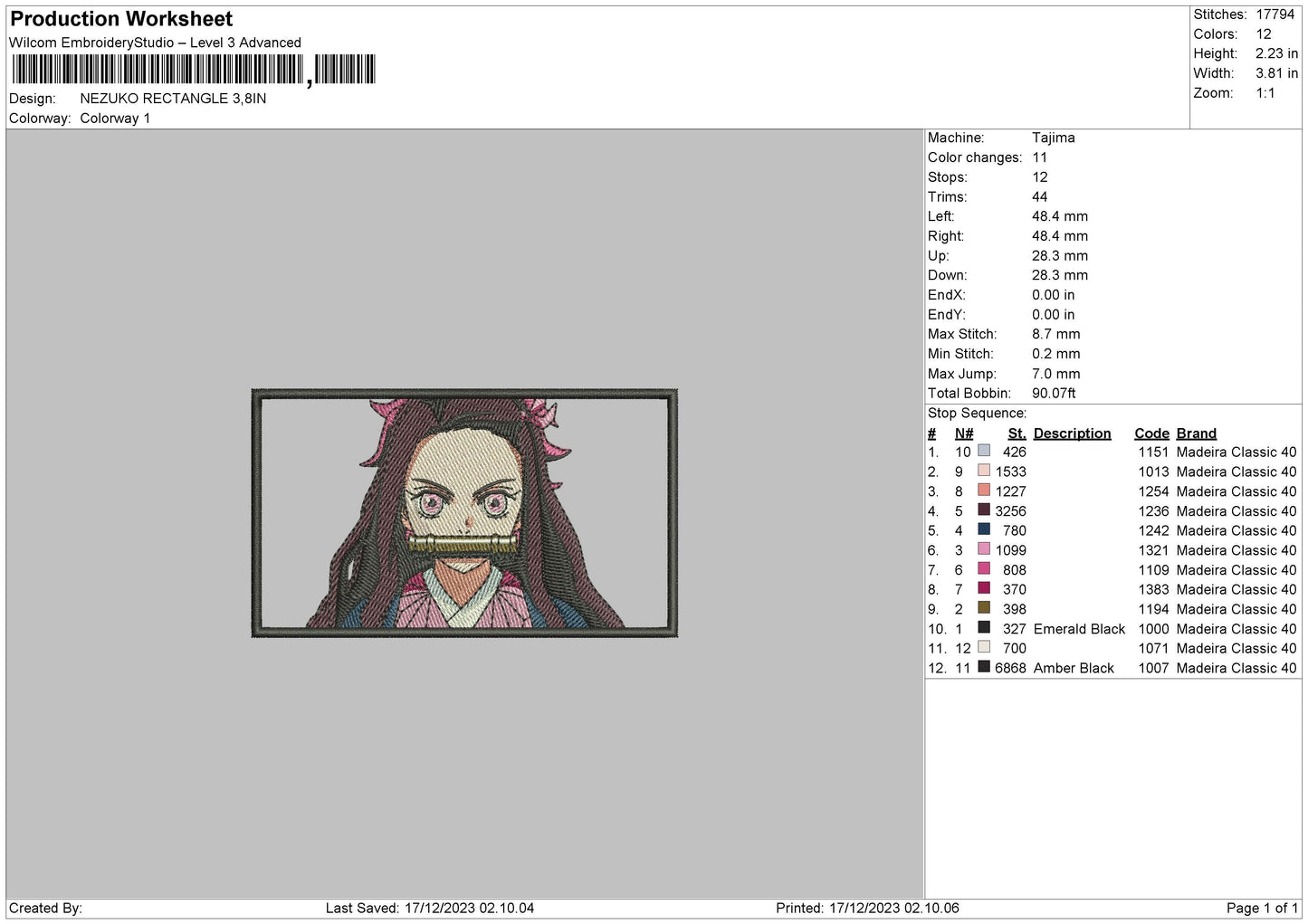 Nezukorectangle 02 Embroidery File 6 sizes