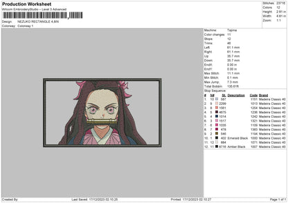 Nezukorectangle 02 Embroidery File 6 sizes