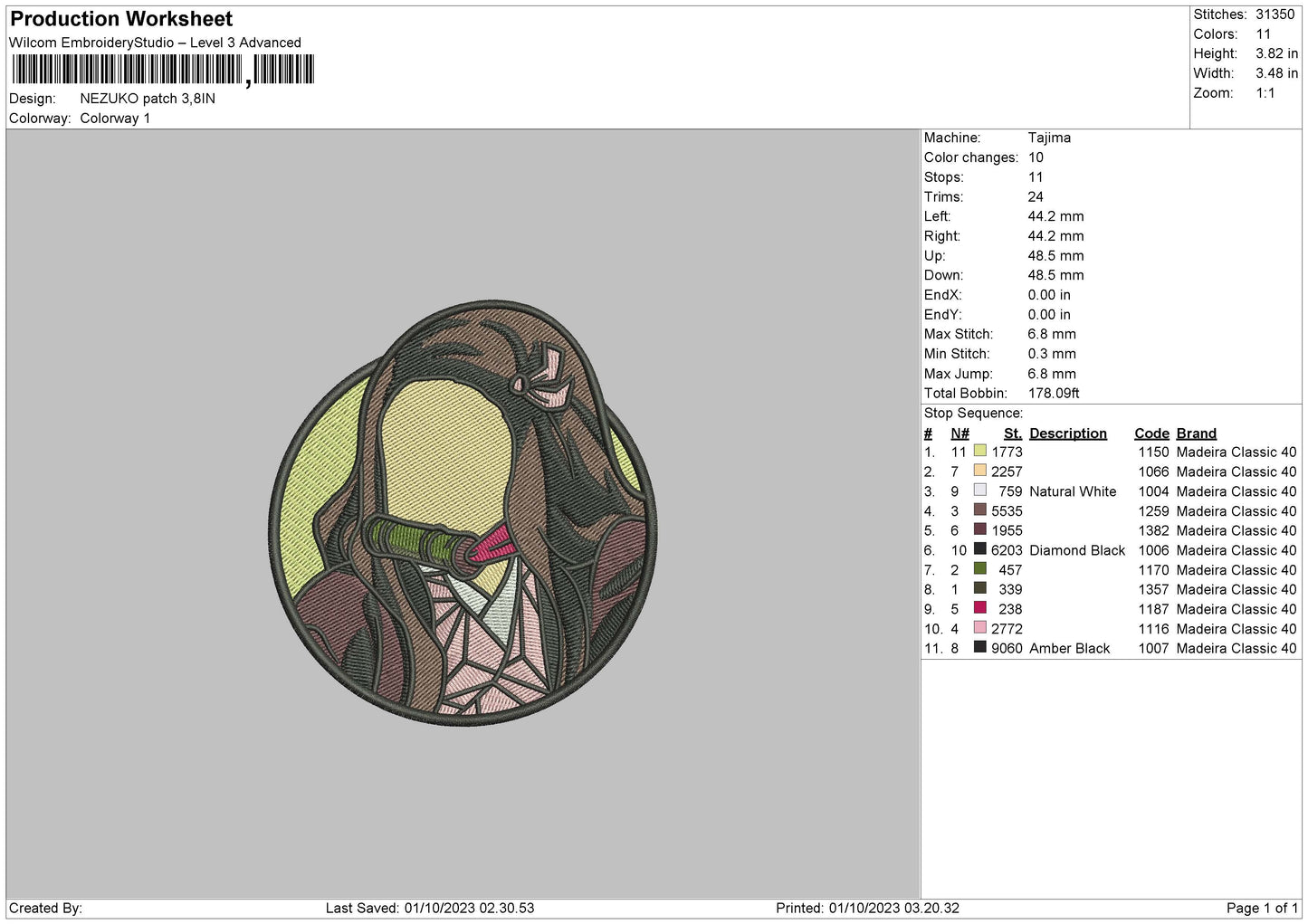 Nezuko Patch Embroidery File 6 sizes