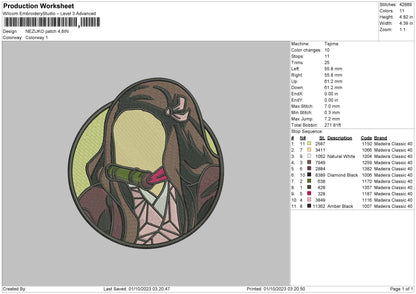 Nezuko Patch Embroidery File 6 sizes