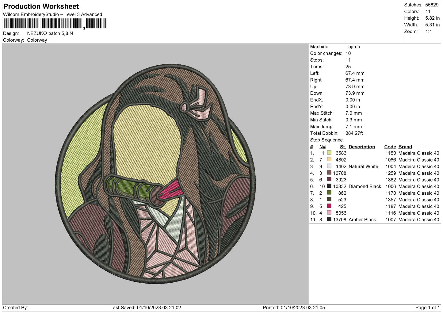 Nezuko Patch Embroidery File 6 sizes