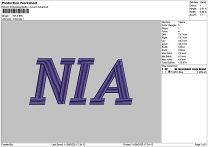 Niatext Embroidery File 6 sizes
