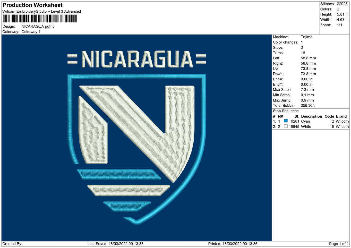 Nicaragua Puff Embroidery File 4 size