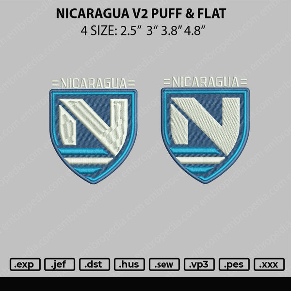 Nicaragua V2 Flat & Puff Embroidery File 4 sizes