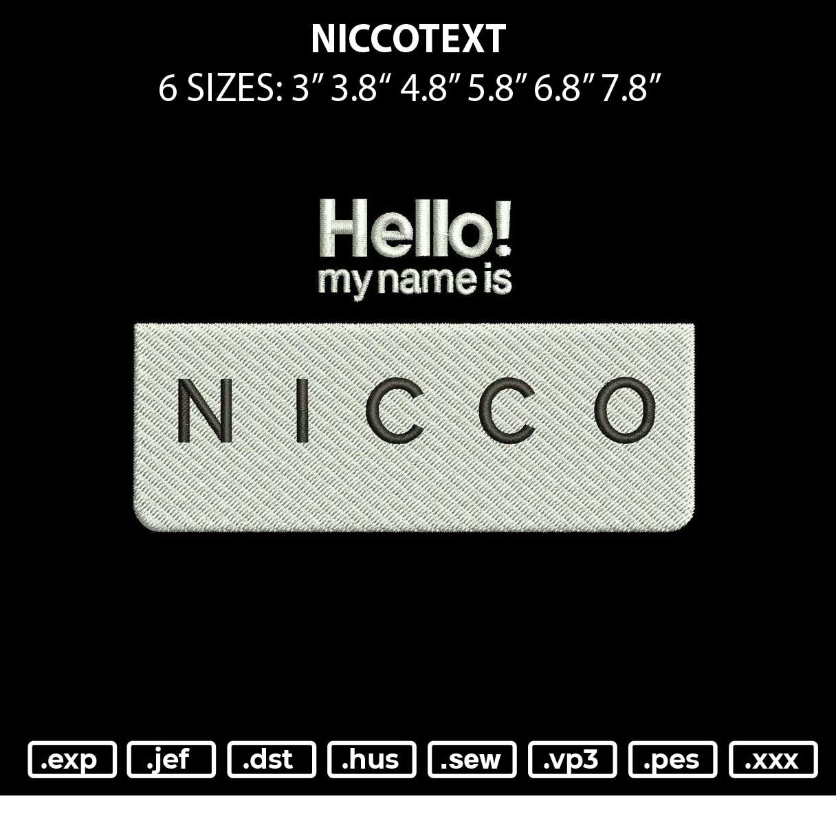 Niccotext Embroidery File 6 sizes