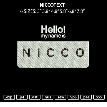 Niccotext Embroidery File 6 sizes