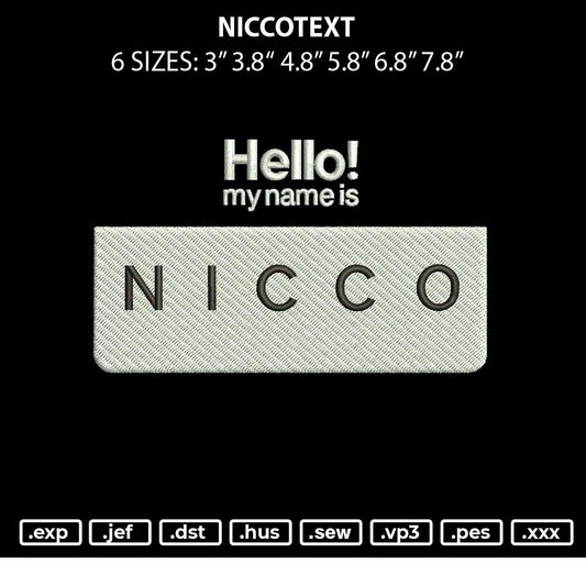 Niccotext Embroidery File 6 sizes