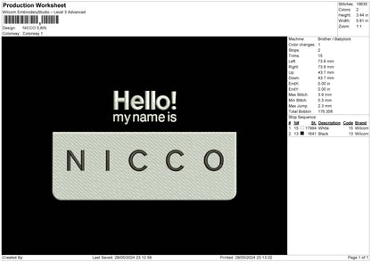 Niccotext Embroidery File 6 sizes