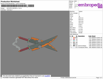 Nichirin Sword V1 Embroidery File 4 size