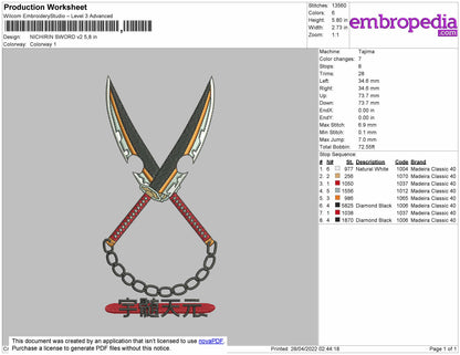 Nichirin Sword V2 Embroidery File 4 size
