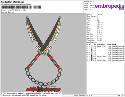 Nichirin Sword V2 Embroidery File 4 size