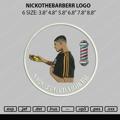 Nickothebarberr Logo Embroidery File 6 sizes