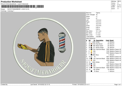 Nickothebarberr Logo Embroidery File 6 sizes