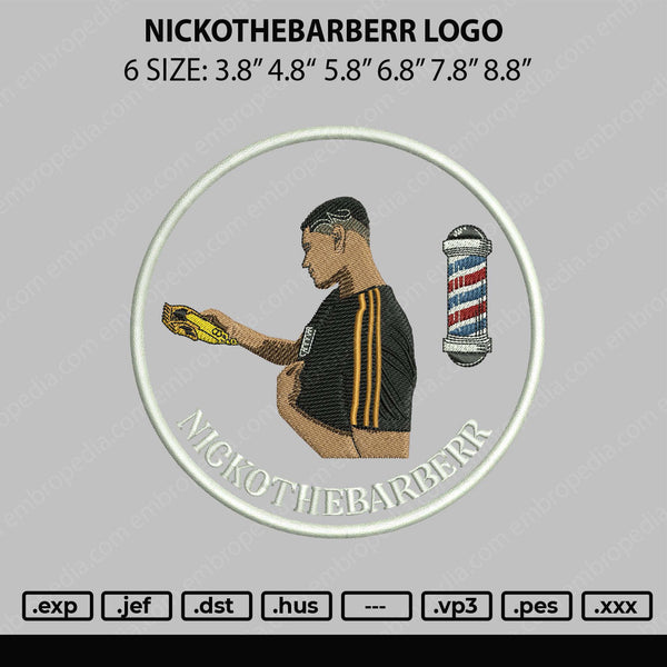 Nickothebarberr Logo Embroidery File 6 sizes
