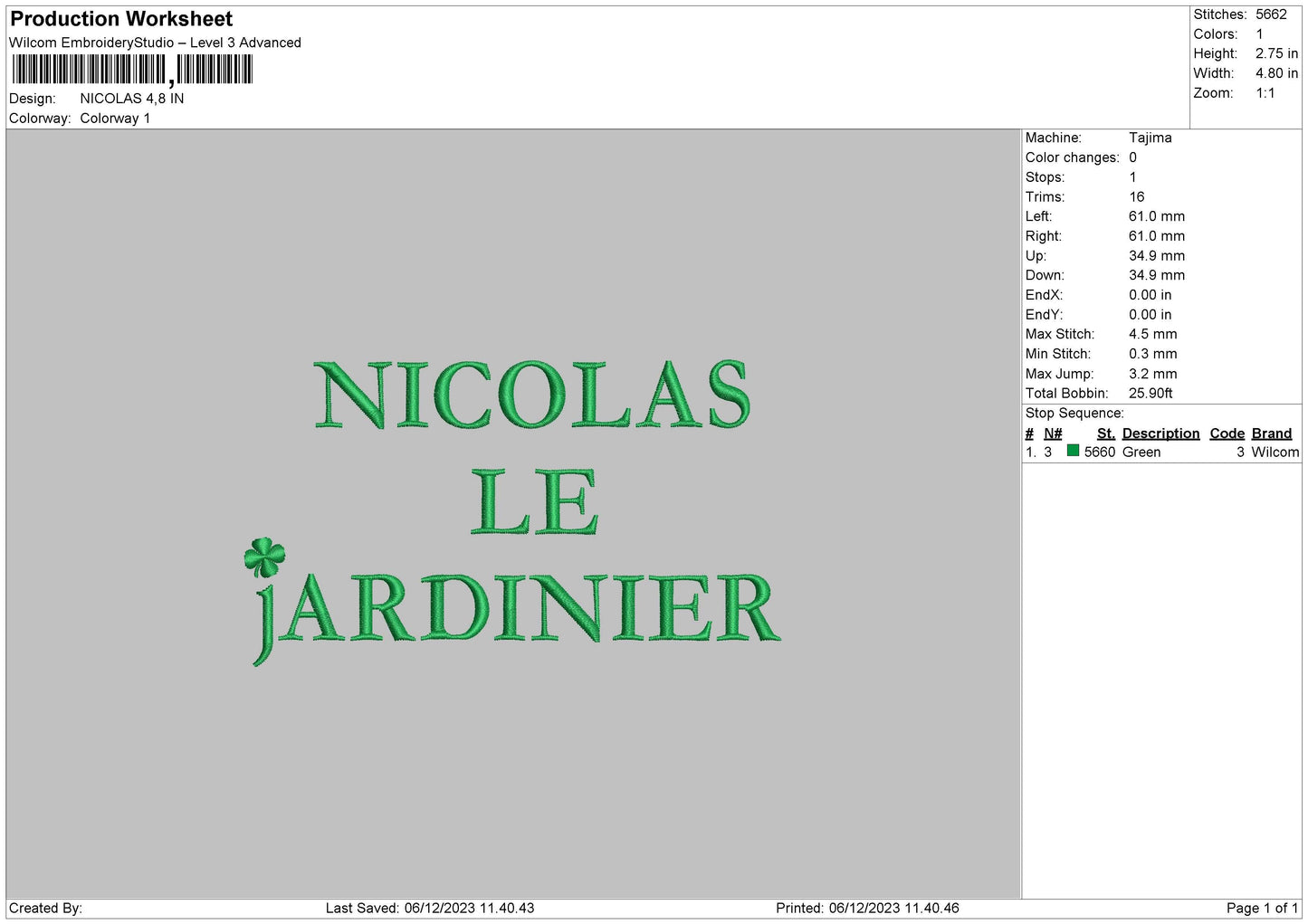 Nicolas Text Embroidery File 6 sizes
