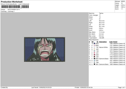 Nico Robin Embroidery File 5 sizes