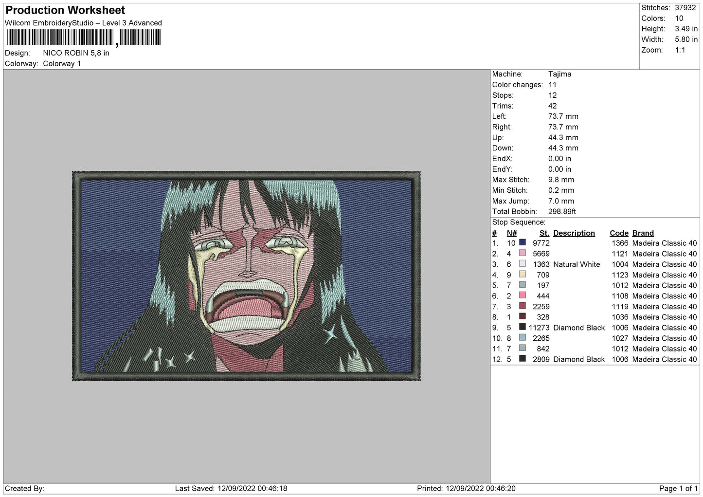 Nico Robin Embroidery File 5 sizes