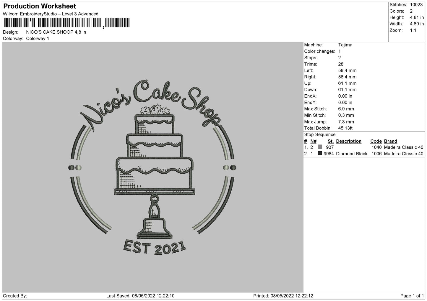 Niko's Cake Shop Embroidery File 4 size