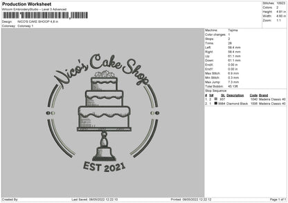 Niko's Cake Shop Embroidery File 4 size