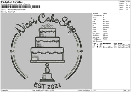 Niko's Cake Shop Embroidery File 4 size