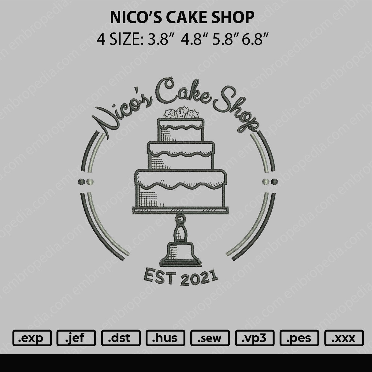 Niko's Cake Shop Embroidery File 4 size