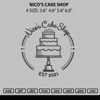 Niko's Cake Shop Embroidery File 4 size