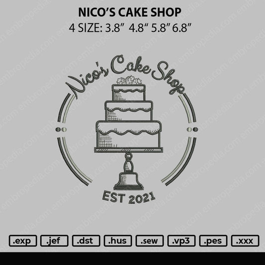 Niko's Cake Shop Embroidery File 4 size