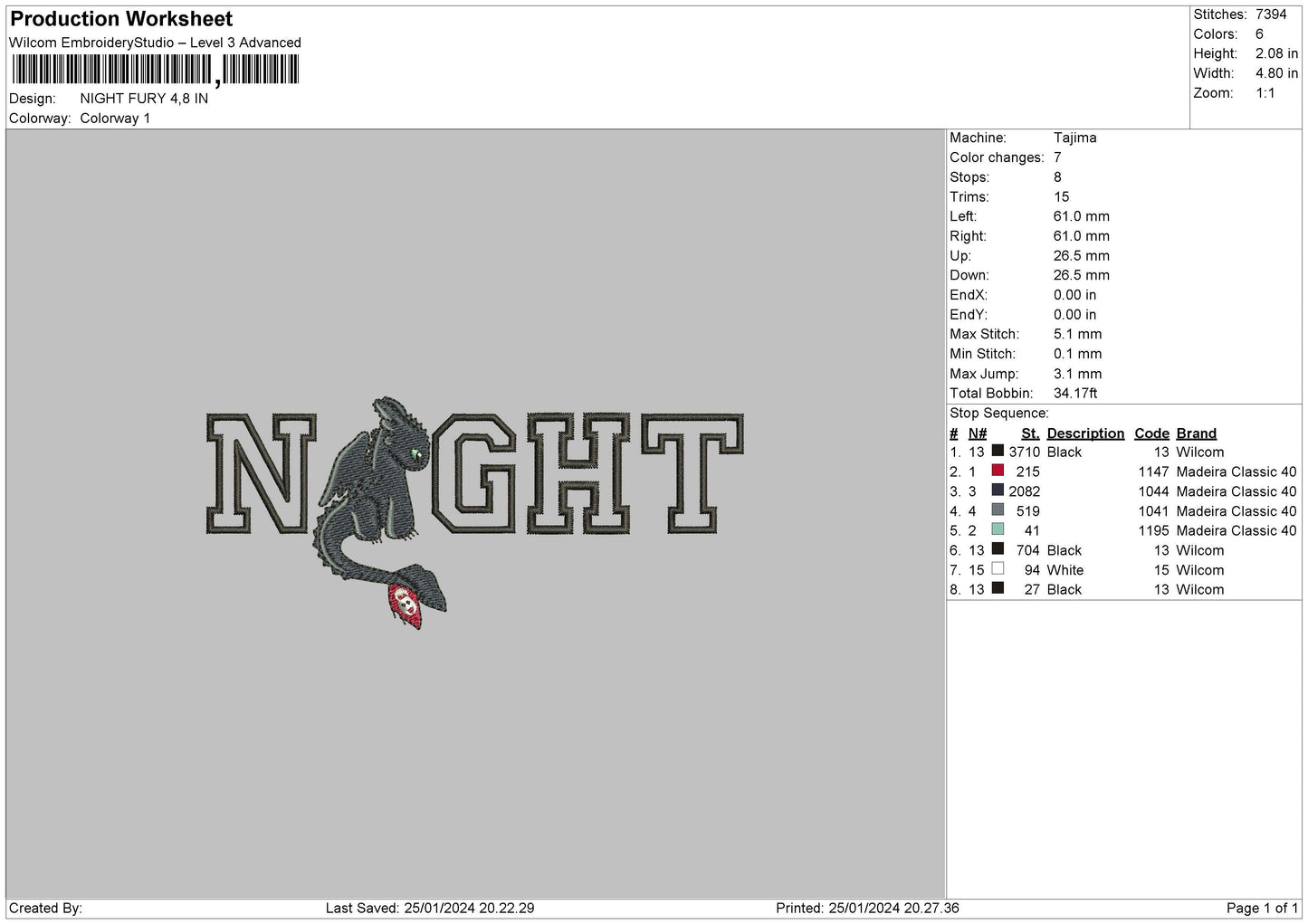 Hightdragon Embroidery File 6 sizes