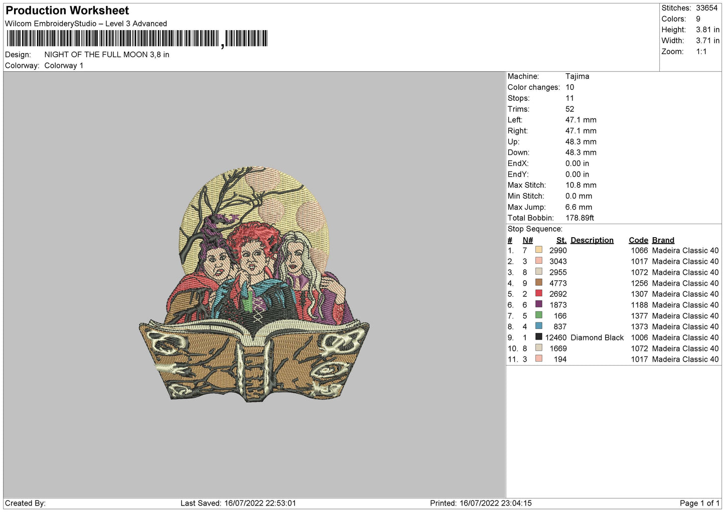 Night Of The Full Moon Embroidery File 4 sizes