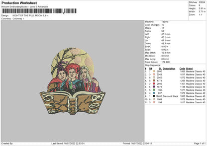 Night Of The Full Moon Embroidery File 4 sizes