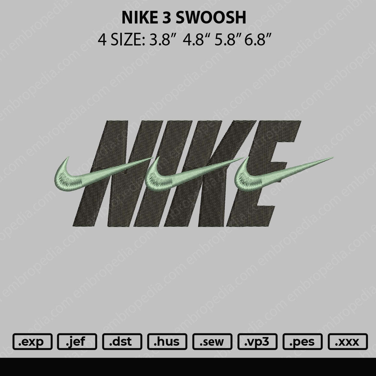 Nike 3 Swoosh Embroidery File 4 size
