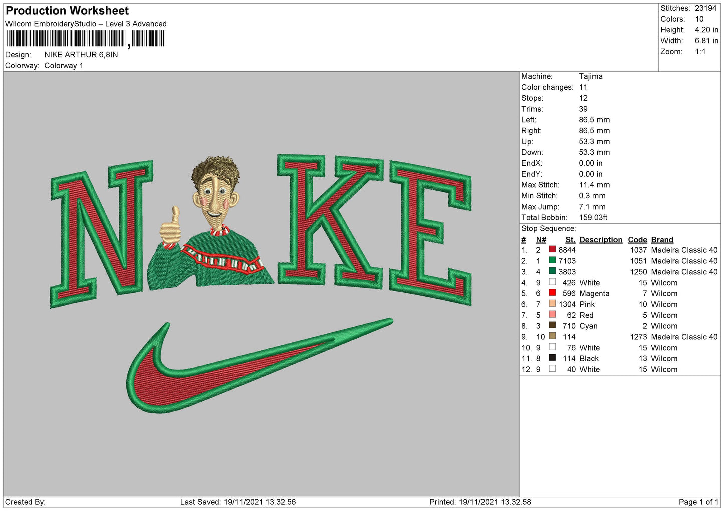 Nike Arthur Embroidery File 4 size