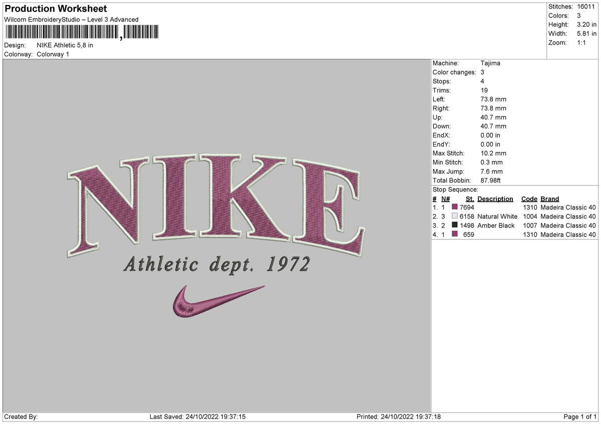 Nike Athletic Embroidery File 6 sizes