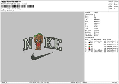 Nike Baby Groot Embroidery File 6 sizes