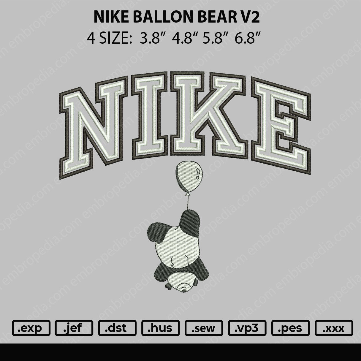 Nike Ballon Bear V2 Embroidery File 4 size