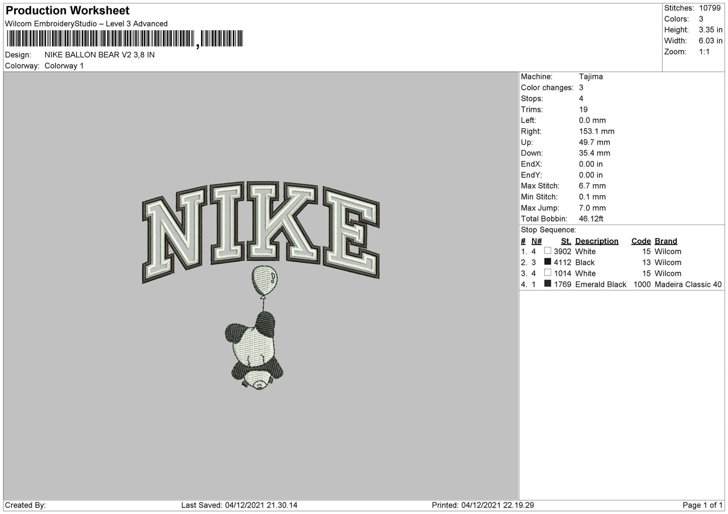 Nike Ballon Bear V2 Embroidery File 4 size