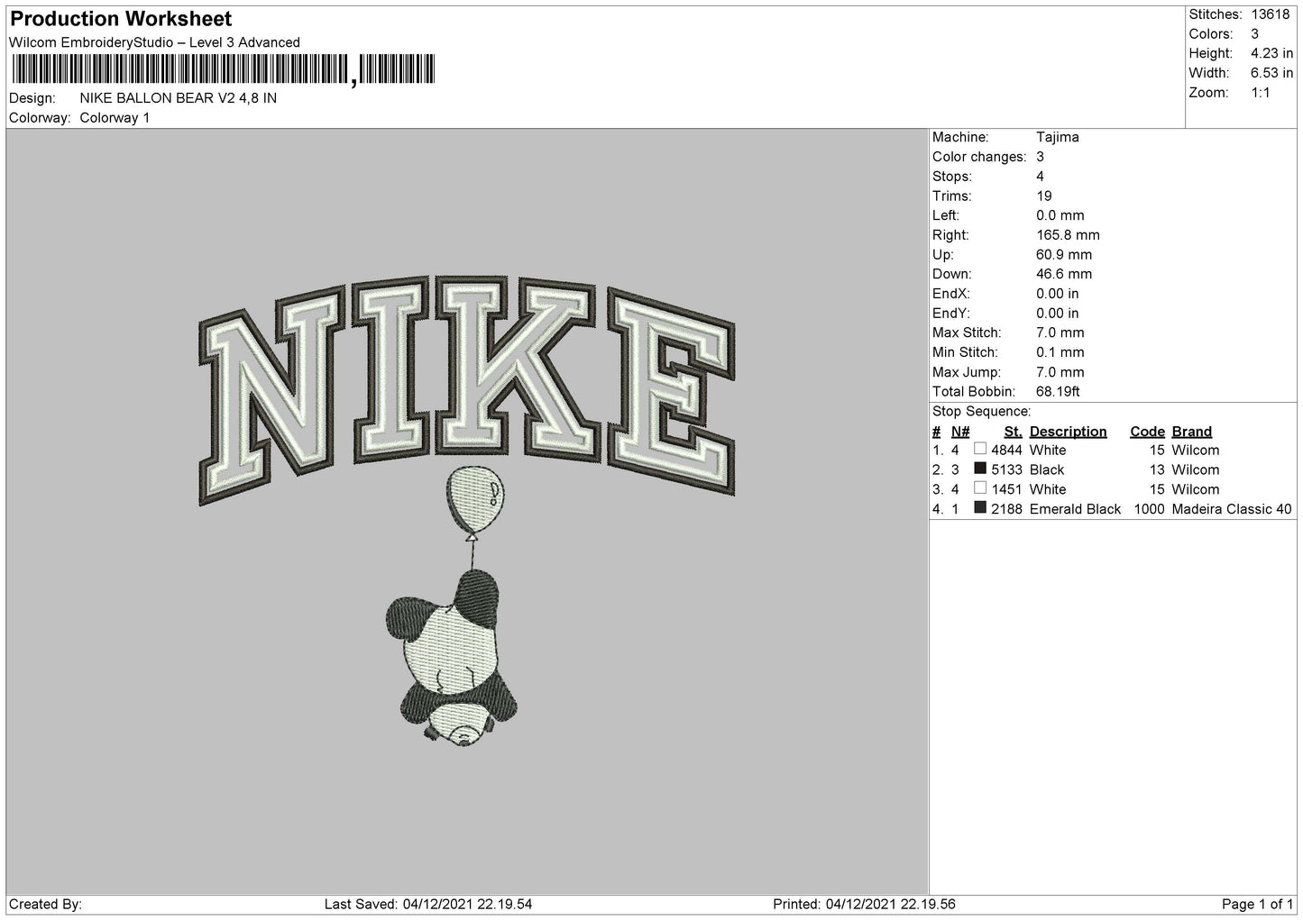 Nike Ballon Bear V2 Embroidery File 4 size