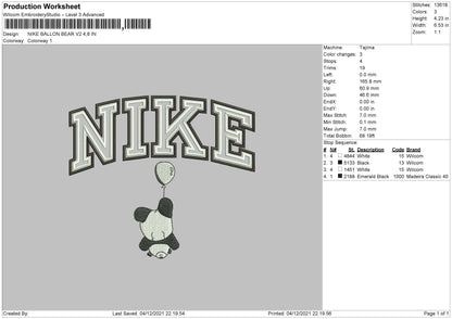 Nike Ballon Bear V2 Embroidery File 4 size